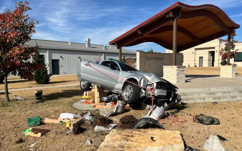 Woman injured in crash at Newkirk amphitheater on Saturday morning