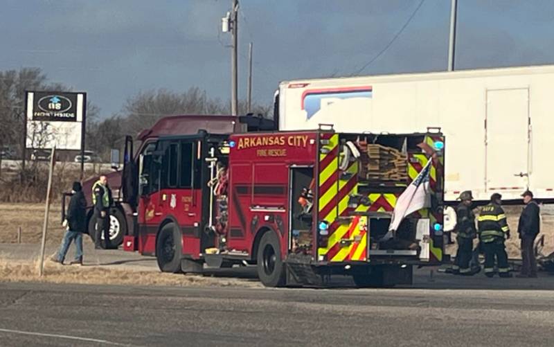 Person is injured in semi and vehicle accident just north of Ark City